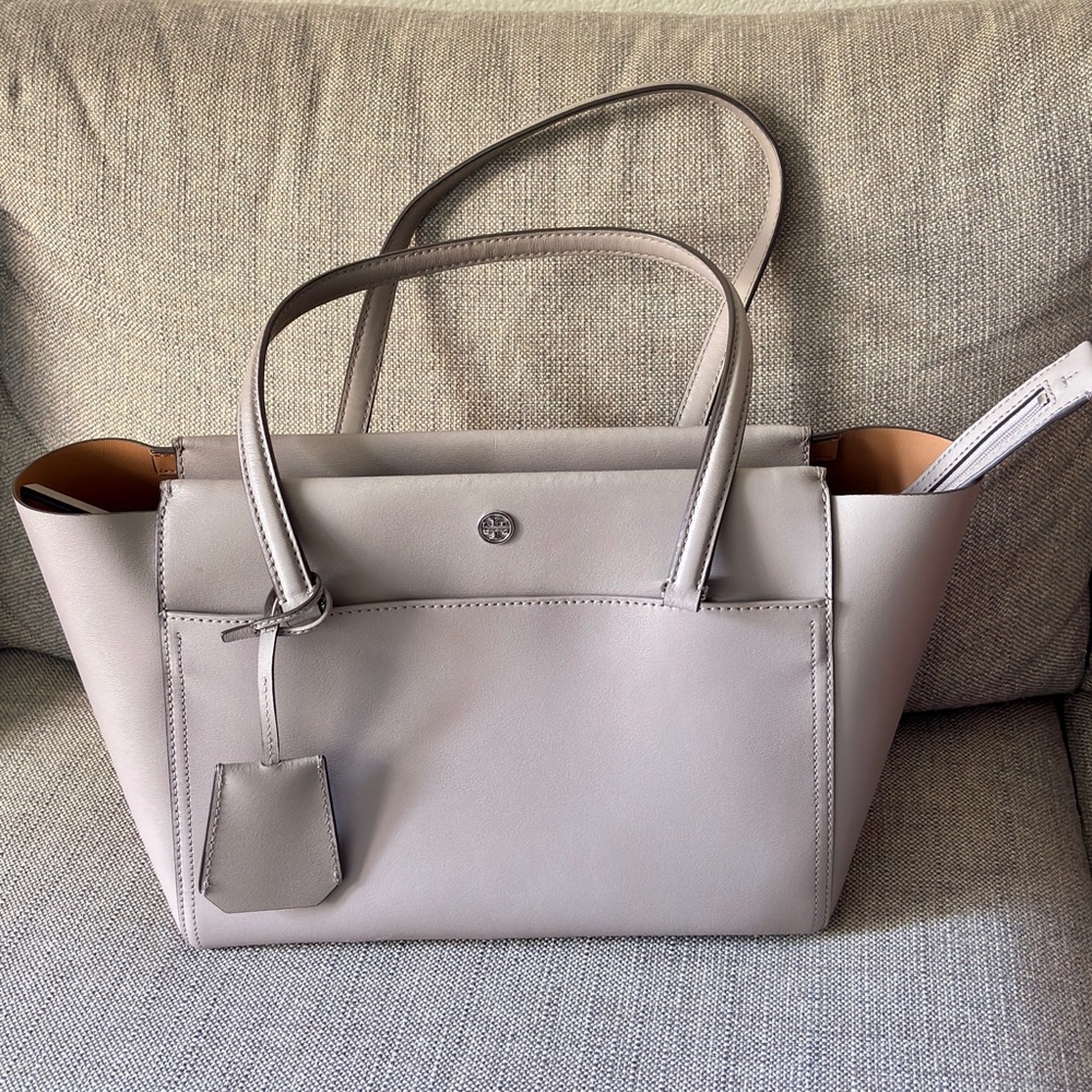 Tory Burch Robinson Heron Gray Tote Bag